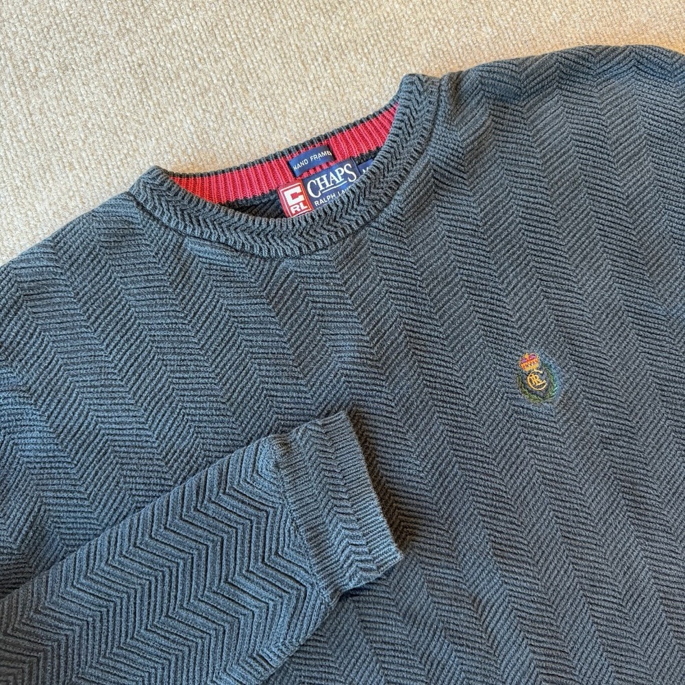 Ralph Lauren‎ Chaps Hand Framed Embroidered Logo Herringbone Crewneck Sweater M